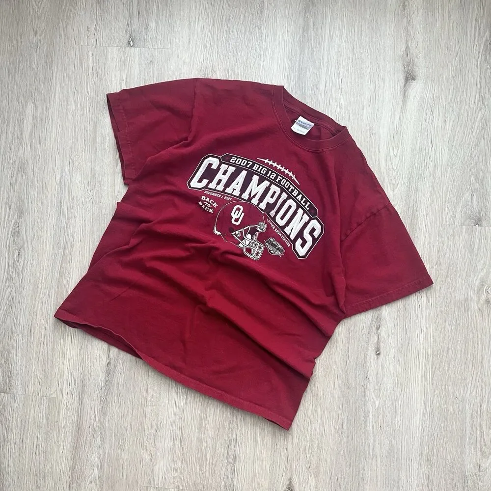 Vintage 2007 Oklahoma Sooners Football T-Shirt Big 12 Champions OU Retro NCAA